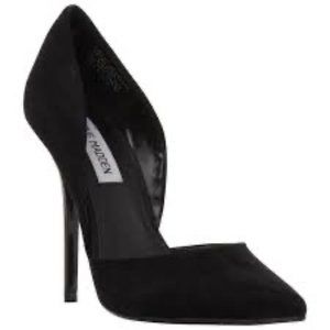 Steve Madden Varcityy D'Orsay Stiletto Heels in Black Suede, Size 6.